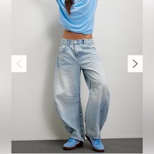 We the Free Lucky You Mid Rise Barrel Jeans in Aegean Sz 30